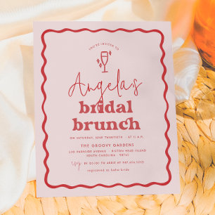 Budget Wavy Retro Rosa & Red Groovy Bridal Brunch