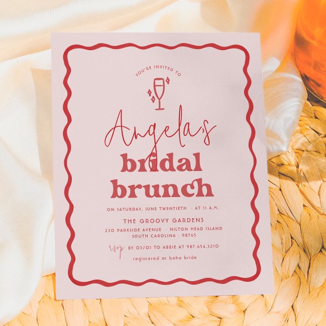 Budget Wavy Retro Rosa & Red Groovy Bridal Brunch (Von Creator hochgeladen)