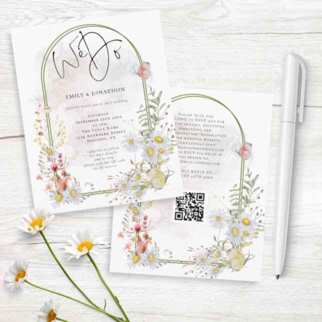 Budget We Do Daisies Arch QR Hochzeit Einladung (Von Creator hochgeladen)