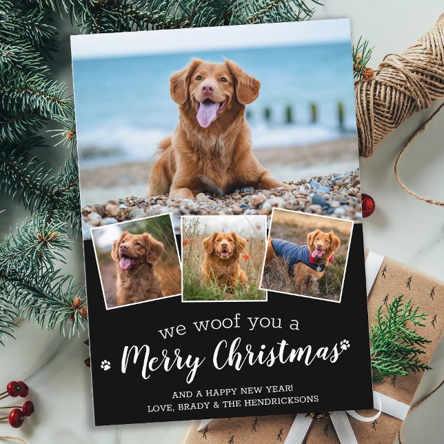 Budget We Woof You Frohe Weihnachts-Hund Foto Mitteilungskarte (Von Creator hochgeladen)