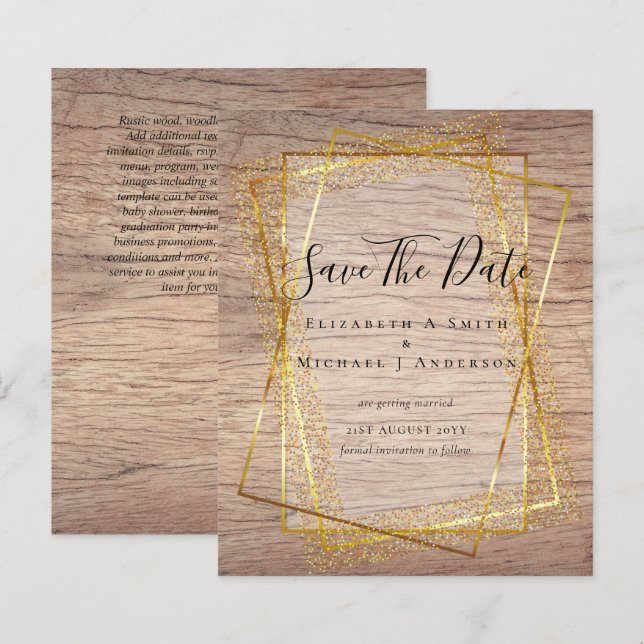BUDGET WEDD RETT DATES Gold Glitzer Geometric (Vorne/Hinten)