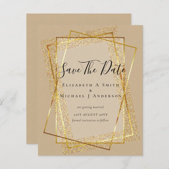 BUDGET WEDD RETT DATES Gold Glitzer Geometric (Vorne/Hinten)