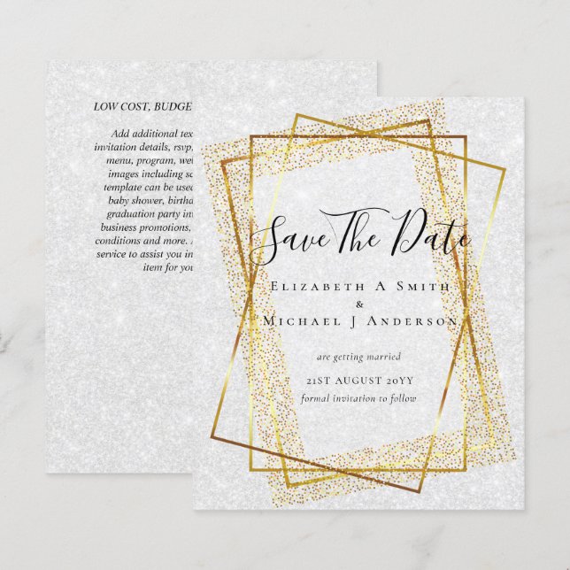 BUDGET WEDD RETT DATES Gold Glitzer Geometric (Vorne/Hinten)
