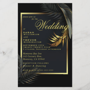 Budget Wedding Black Gold Gerahmte tropische Blätt