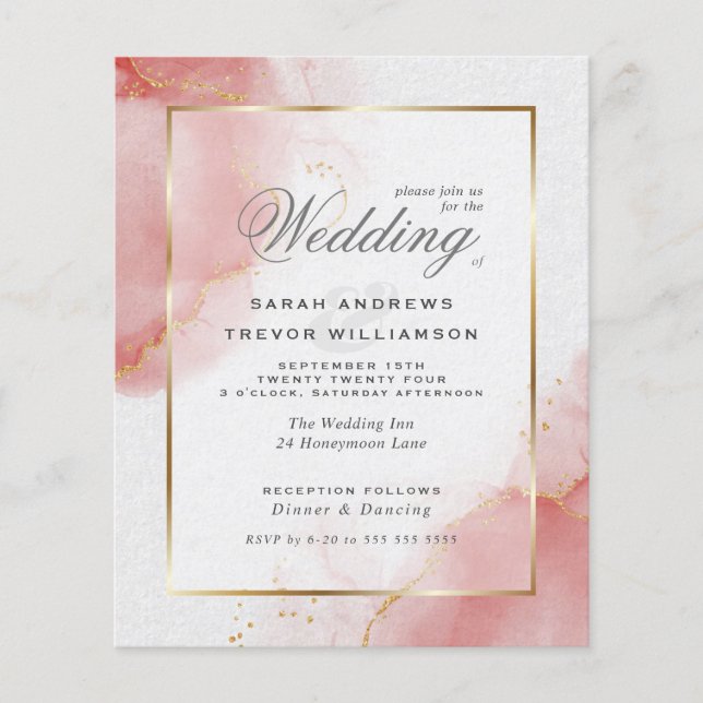 Budget Wedding Coral Rose Gold Abstrakt Marbled I (Vorderseite)