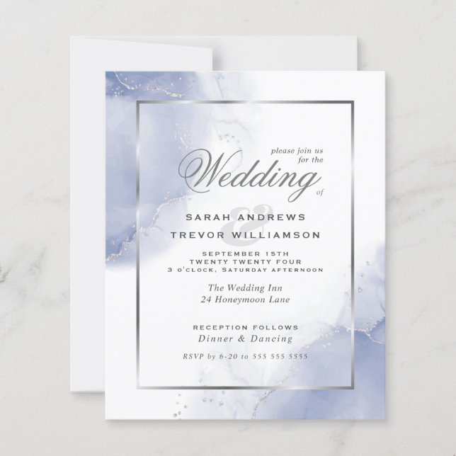 Budget Wedding Cornflower Blue Silver Abstrakt (Vorderseite)