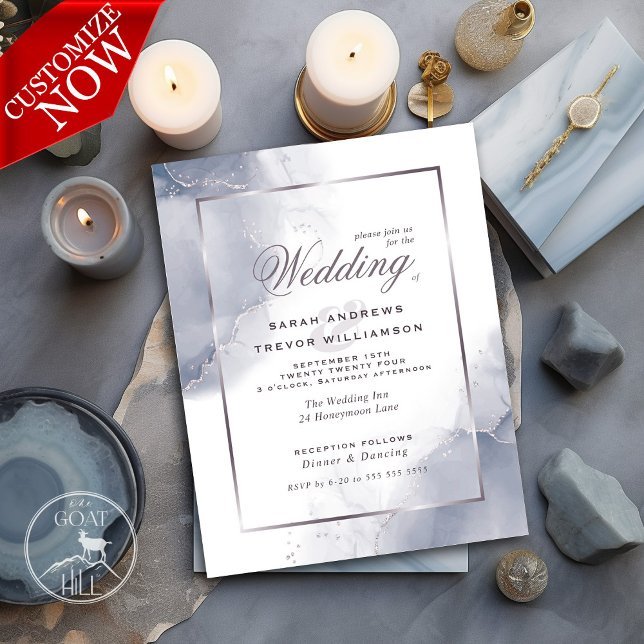 Budget Wedding Dusty Blue Silver Abstrakt (Easy to Customize)
