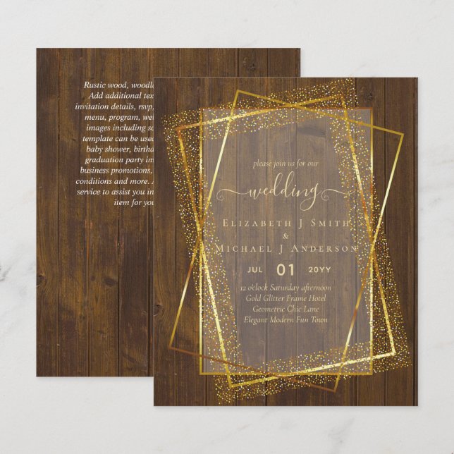 BUDGET WEDDING EINLADUNGEN Gold Glitter Geometric (Vorne/Hinten)