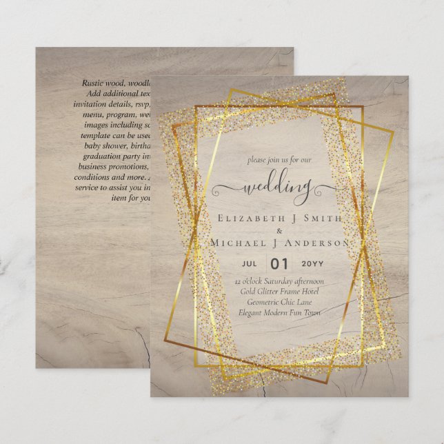 BUDGET WEDDING EINLADUNGEN Gold Glitter Geometric (Vorne/Hinten)