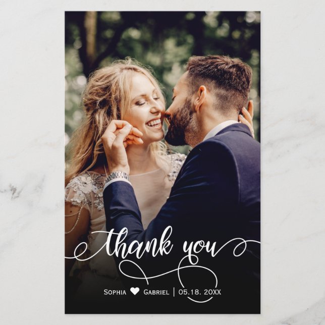Budget Wedding Foto Calligraphy Danke Karte (Vorderseite)