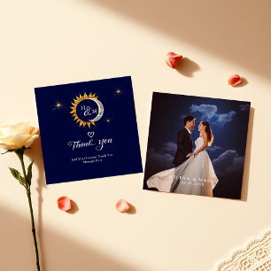 Budget Wedding Foto Sun Moon Monogram Vielen Dank Mitteilungskarte