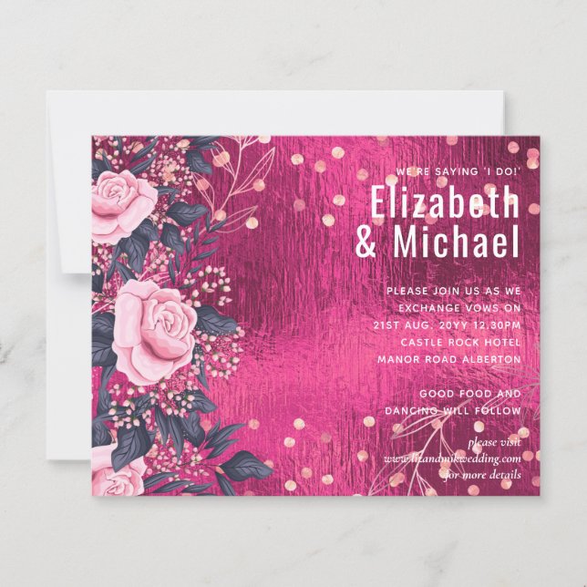 Budget Wedding Metallic Look Rosegold Pink Floral (Vorderseite)