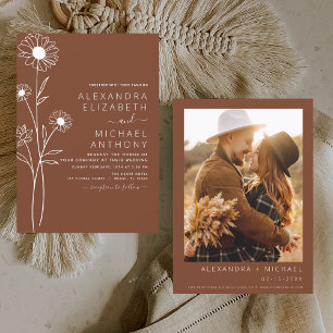 Budget Wedding Minimalist Terracotta Photo Floral  Flyer