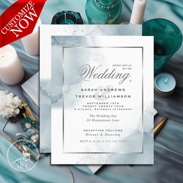 Budget Wedding Pale Aqua Aquamarin Silver Abstrakt (easy to customize)