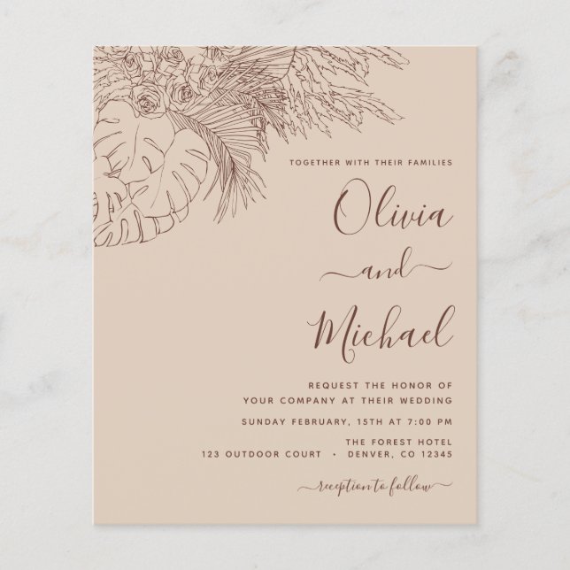 Budget Wedding Pampas Grass Terracotta Sketch Flyer (Vorne)