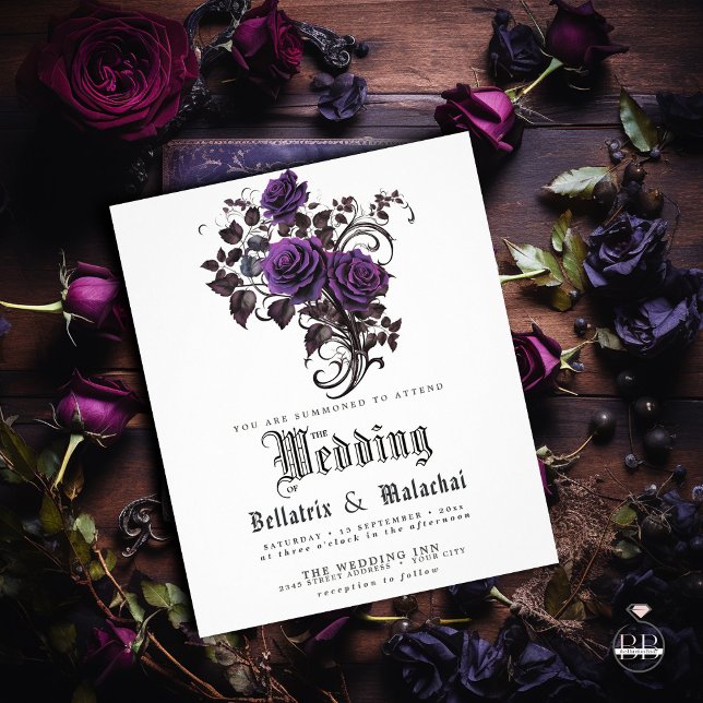 Budget Wedding QR Code Gothic Deep Amethyst Rose Flyer (Von Creator hochgeladen)