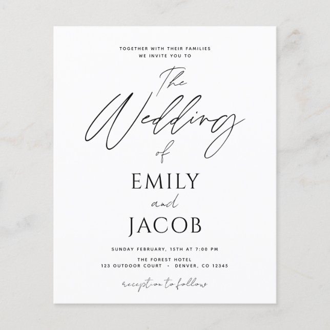 Budget Wedding Schwarz-weiß Script Typografy (Vorderseite)