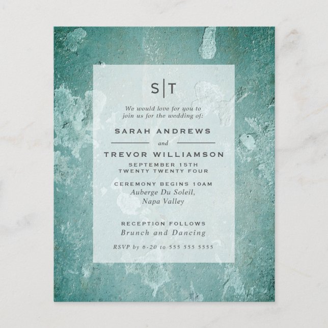 Budget Wedding Wabi Sabi Aqua Green Einladung (Vorderseite)
