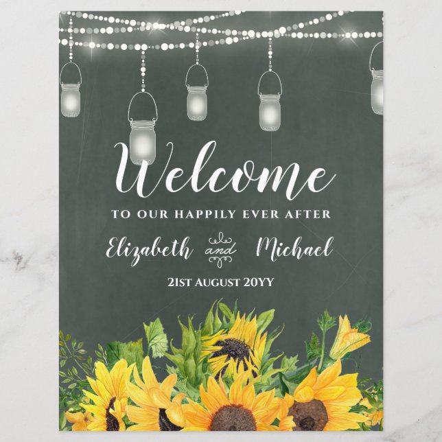 Budget Wedding Welcome Sign Sonnenblumen Chalkboar (Vorderseite)