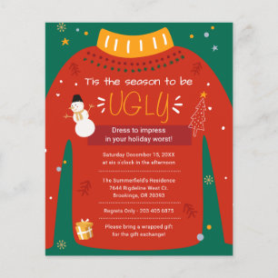 Budget Weihnachten Party Ugly Sweater Einladung Flyer