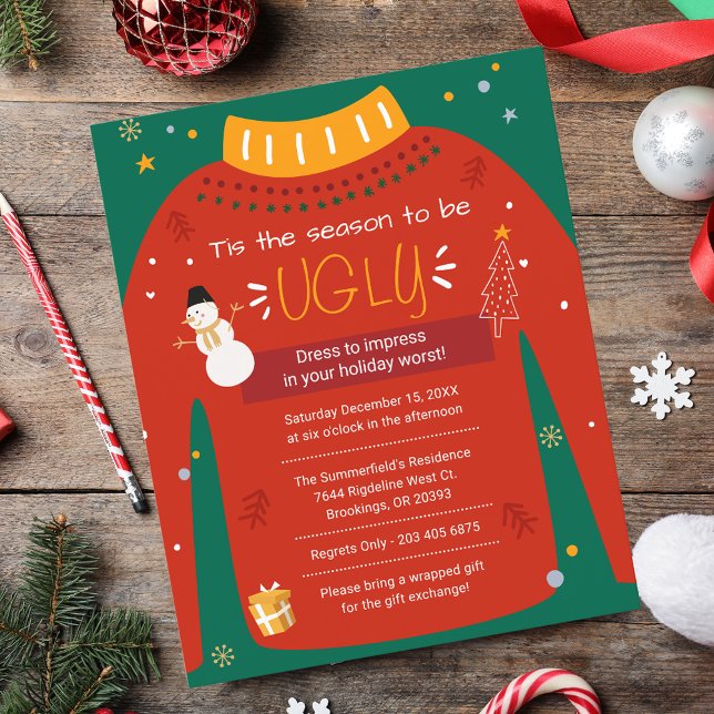Budget Weihnachten Party Ugly Sweater Einladung Flyer (Christmas Party Ugly Sweater Invitation Flyer)