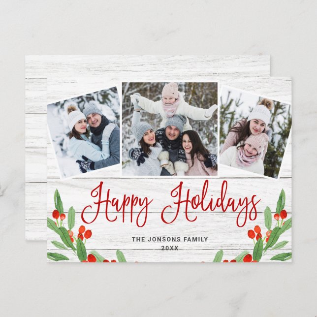 Budget Weihnachten Rustikale 3 FOTO Grußkarte Postkarte (Vorne/Hinten)