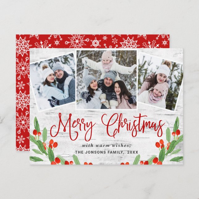 Budget Weihnachten Rustikale 3 FOTO Grußkarte Postkarte (Vorne/Hinten)