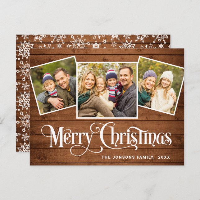 Budget Weihnachten Rustikale 3 FOTO Grußkarte Postkarte (Vorne/Hinten)