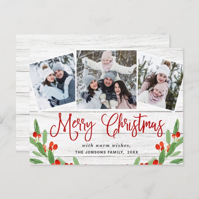 Budget Weihnachten Rustikale 3 FOTO Grußkarte Postkarte (Vorne/Hinten)