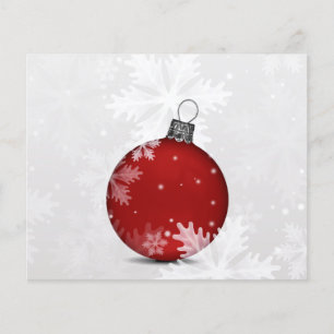 Budget-Weihnachtskarte mit rotem Schmuck und Schne