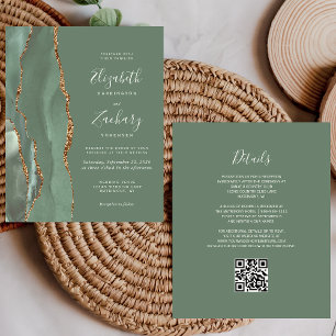 Budget-Weise Grüne Gold-Achat-QR-Code-Hochzeit