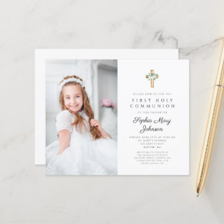 Budget Weiß Florales Kreuz Foto Erstkommunion