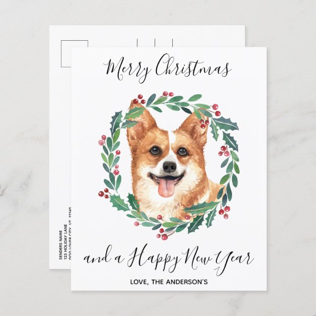 Budget Welsh Corgi Dog Frohe Weihnachtskarte (Vorne/Hinten)