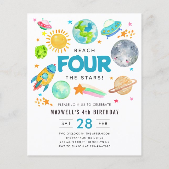 Budget Weltraumbahnhof Moon 4. Geburtstag Party (Vorderseite)