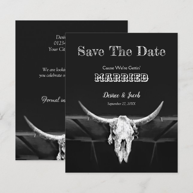 Budget Western Schwarz-Weiß Save-the-Date (Vorne/Hinten)