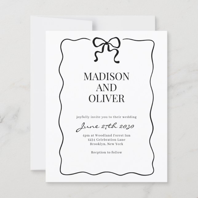 Budget Whimsical Black Bow Tie Wedding Invitation (Vorderseite)