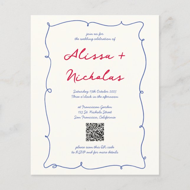 Budget Whimsical Colorful Monogram QR Code Wedding (Vorderseite)