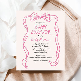 Budget Whimsical Quirky Blush Pink Bow Baby Dusche Flyer