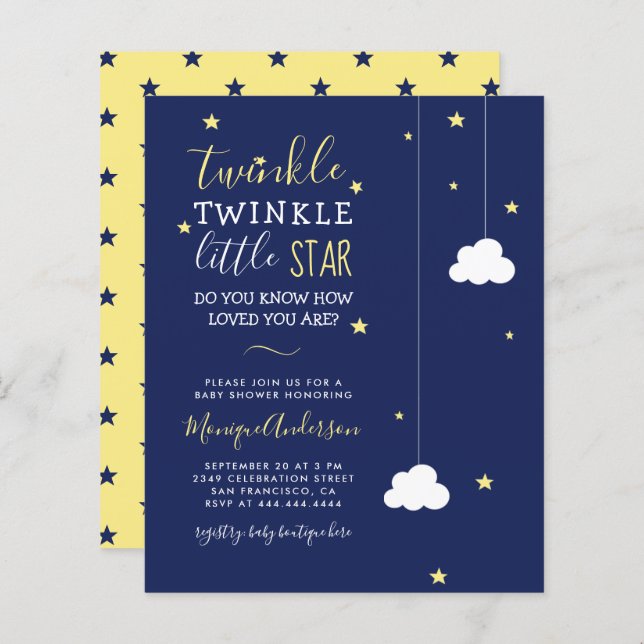 Budget Whimsical Twinkle Little Star Baby Dusche (Vorne/Hinten)