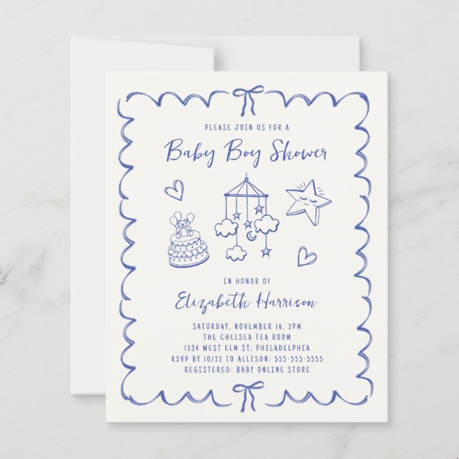 Budget Whimsical Wavy Frame Baby Dusche einladen (Vorderseite)