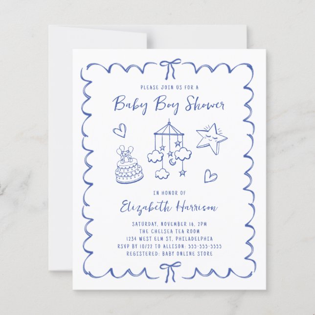 Budget Whimsical Wavy Frame Baby Dusche einladen (Vorderseite)