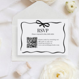 BUDGET Whimsy Black Bow Tie Wedding QR Code Rsvp Begleitkarte
