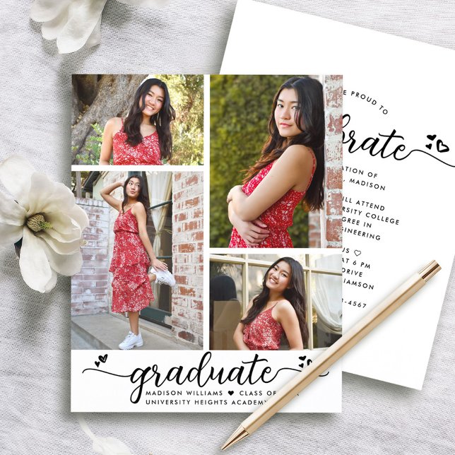 Budget White Black Grad 4 Foto Script Einladung (Von Creator hochgeladen)