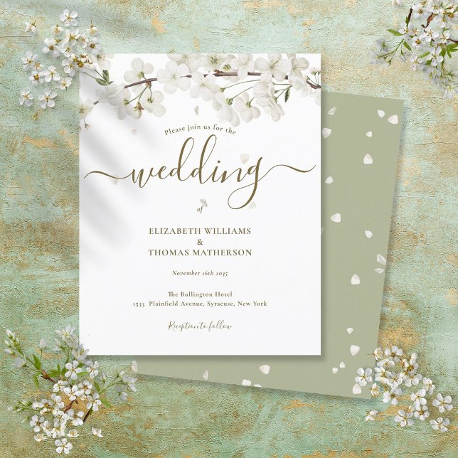 Budget White Blossom Script Wedding Invitation (Von Creator hochgeladen)