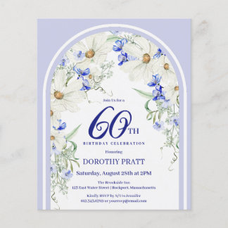 Budget White Blue Floral 60. Geburtstag Einladung