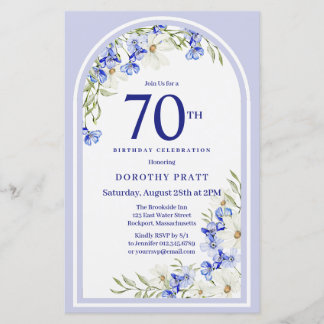 Budget White Blue Floral 70. Geburtstag Einladung