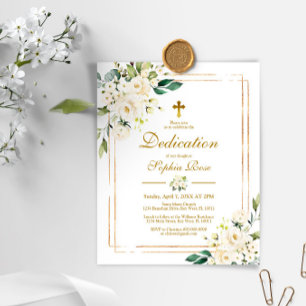 Budget White Blume & Gold Dedication Einladung