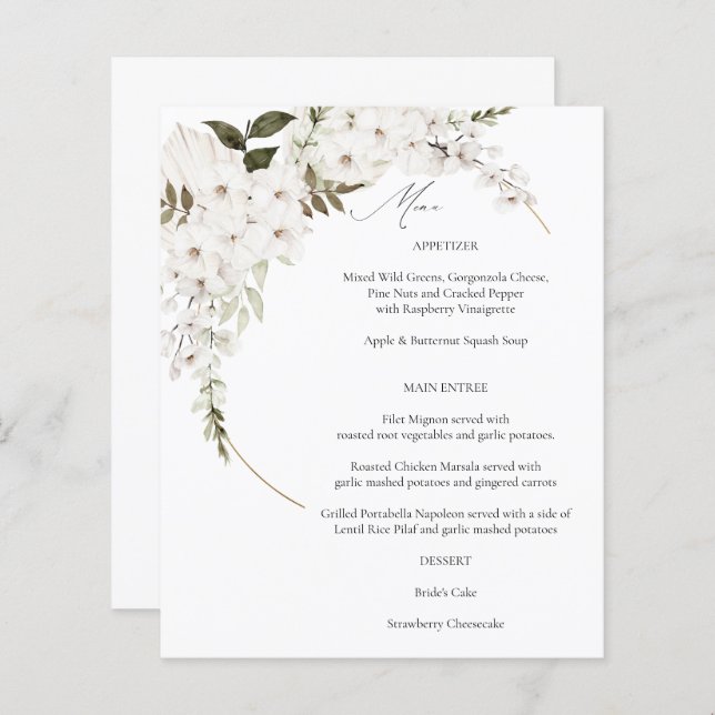 Budget White Boho Floral Menu (Vorne/Hinten)