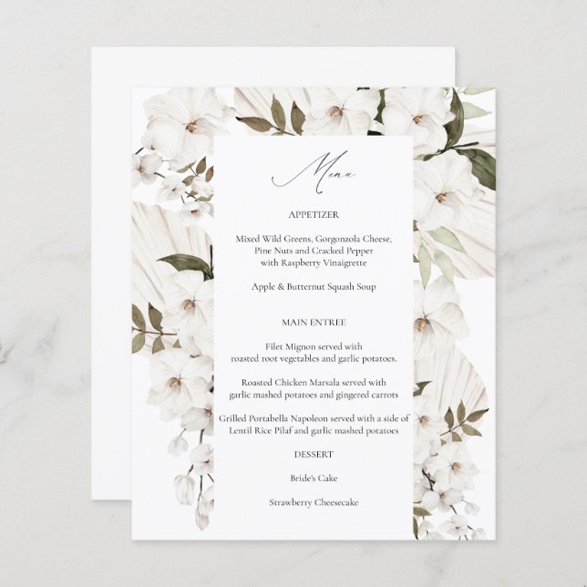 Budget White Boho Floral Menu 2 (Vorne/Hinten)