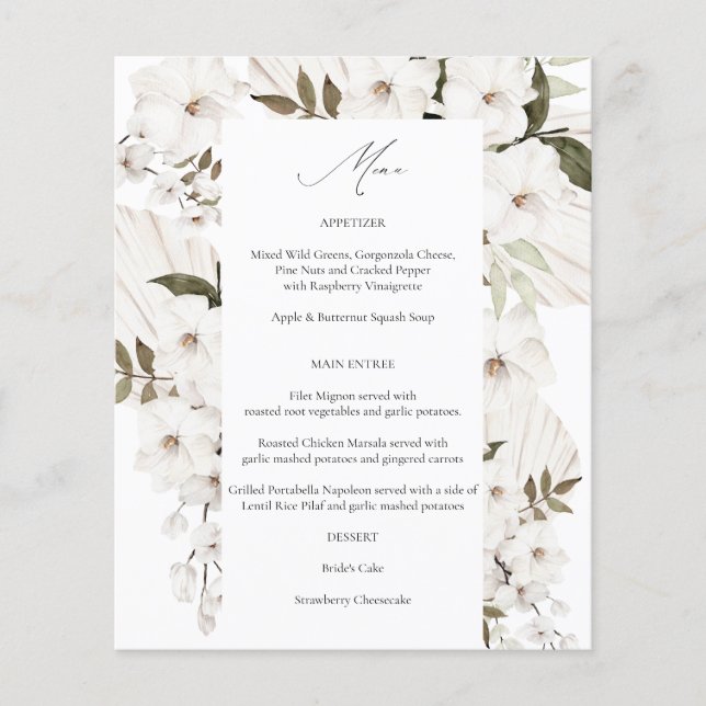 Budget White Boho Floral Menu 2 Flyer (Vorne)